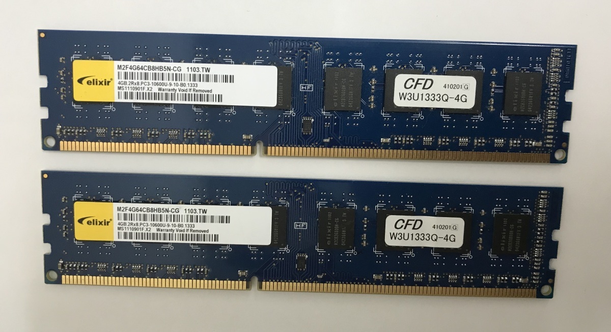 ELIXIR CFD 2RX8 PC3-10600U 4GB 2枚 8GB DDR3 デスクトップ用 メモリ DDR3-1333 4GB 2枚 セット 240ピン ECCなし 8GB DDR3 DESKTOP RAM_画像1