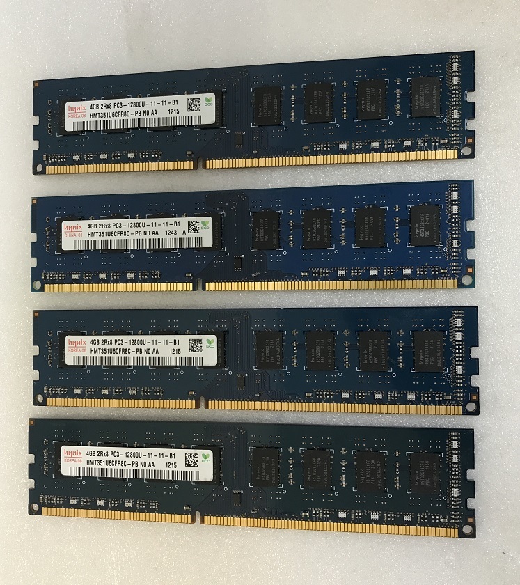 HYNIX 2RX8 PC3-12800U 4GB 4枚組 1セット 16GB DDR3 デスクトップ用 メモリ ECC無し DDR3-1600 4GB 4枚で 16GB DDR3 DESKTOP RAM_画像1