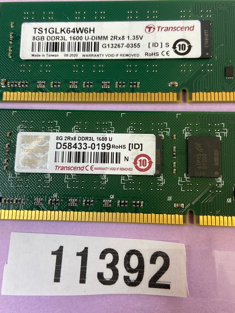 TRANSCEND PC3L-12800U 8GB 2枚組 1セット 16GB DDR3L デスクトップ用 メモリ ECC無し DDR3L-1600 8GB 2枚で 16GB DDR3 DESKTOP RAM_画像3