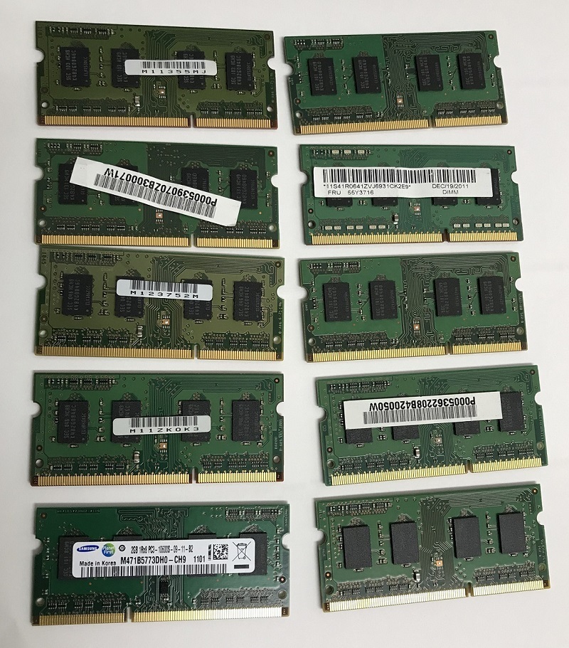 SAMSUNG PC3-10600S 2GB 10枚セット DDR3ノートPC用 メモリ DDR3-1333 2GB まとめて10枚セット 中古動作確認済み_画像3