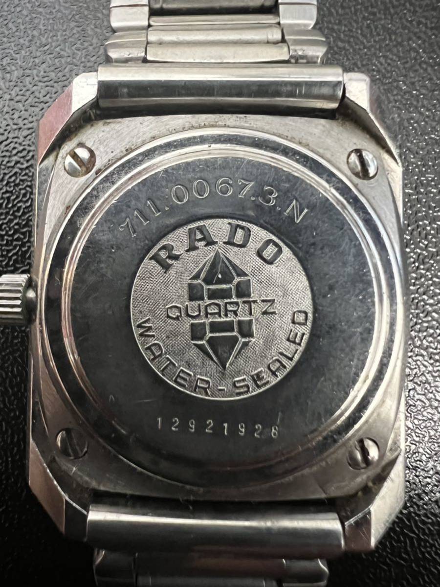 1円～ ラドー RADO ダイアスター 12Pダイヤ メンズ 腕時計 デイト 711.0067.3.N スクエア ブラック 文字盤 クォーツ 電池切れ_画像6