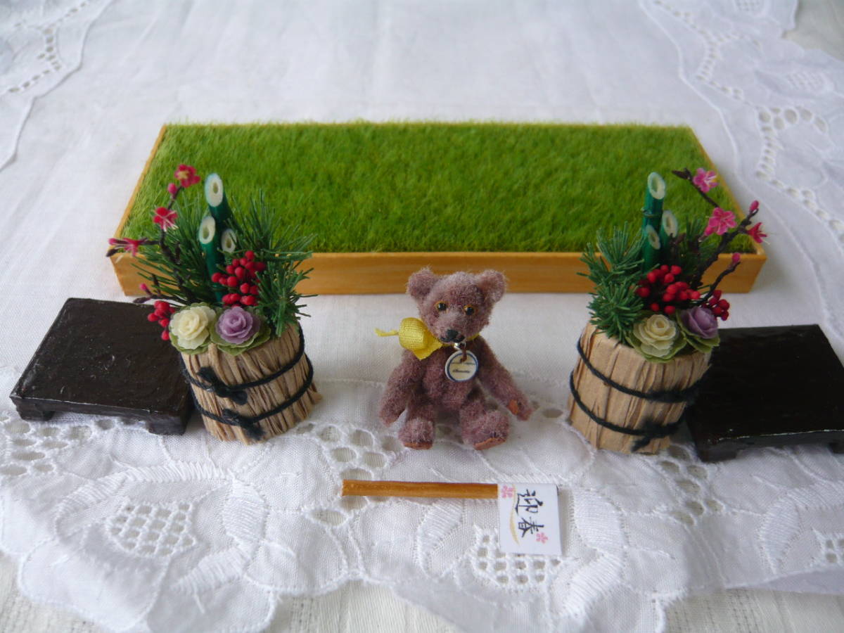 【Chouette】miniaturebear teddybear 「ミニチュア　テディベア＆門松」　ハンドメイド 　ドールハウス_画像3