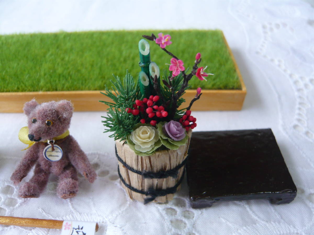 【Chouette】miniaturebear teddybear 「ミニチュア　テディベア＆門松」　ハンドメイド 　ドールハウス_画像5