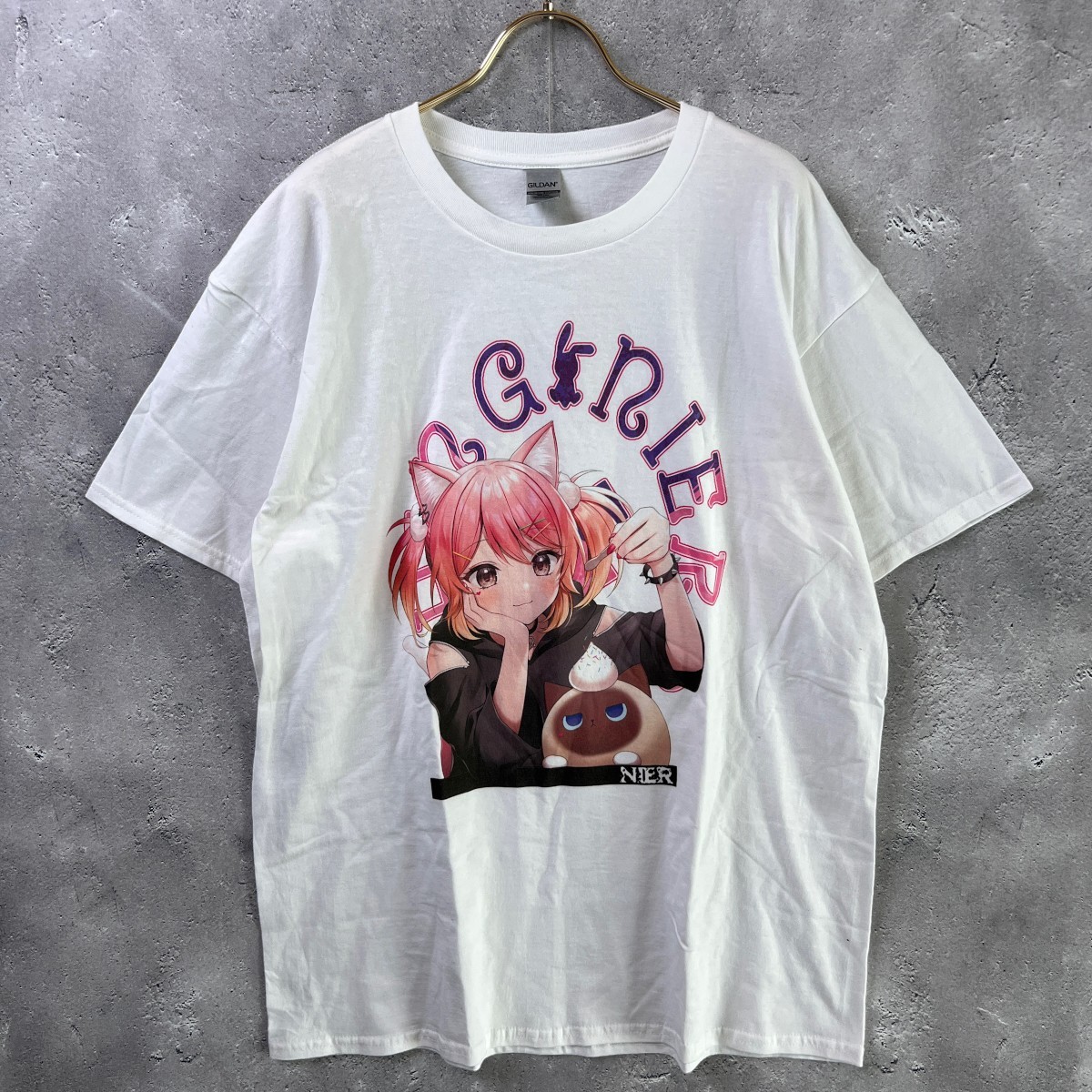 新品 ももしき × NieR CLOTHING ニーア クロージング 限定 コラボ デザイン CUTSEW【PINK LOGO】 / ユニセックス XL サイズ / 白 ホワイト_画像1