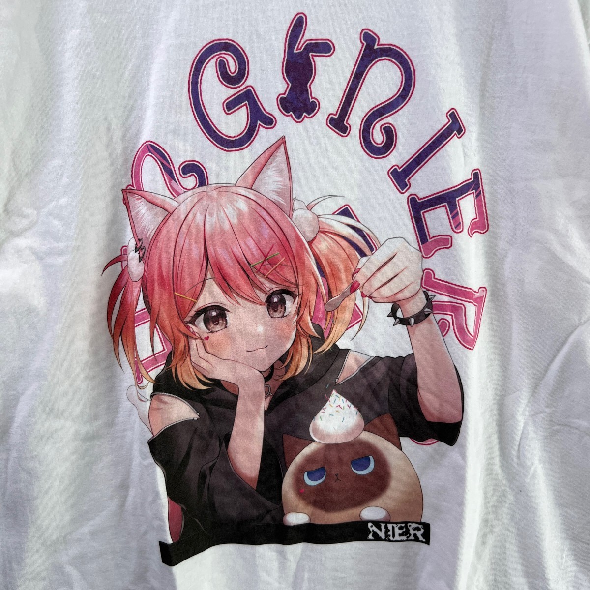 新品 ももしき × NieR CLOTHING ニーア クロージング 限定 コラボ デザイン CUTSEW【PINK LOGO】 / ユニセックス XL サイズ / 白 ホワイト_画像4