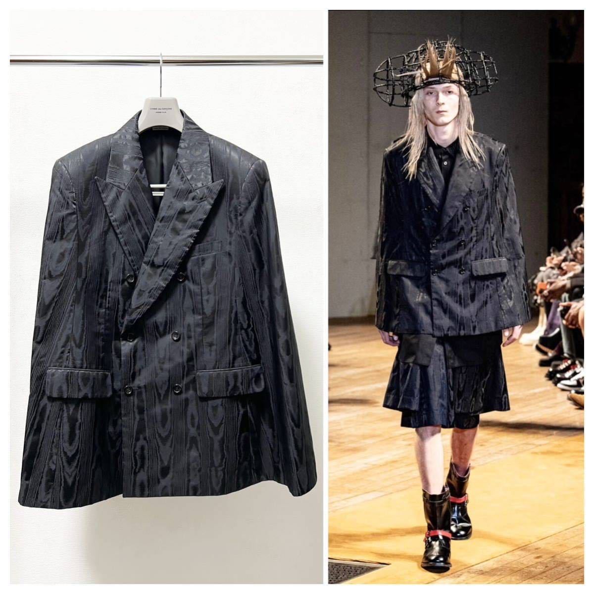 希少 未使用 2023 aw COMME des GARCONS HOMME PLUS ダブル モアレ柄 ケープ ジャケット 黒 L サイズ コムデギャルソン オム プリュス_画像1