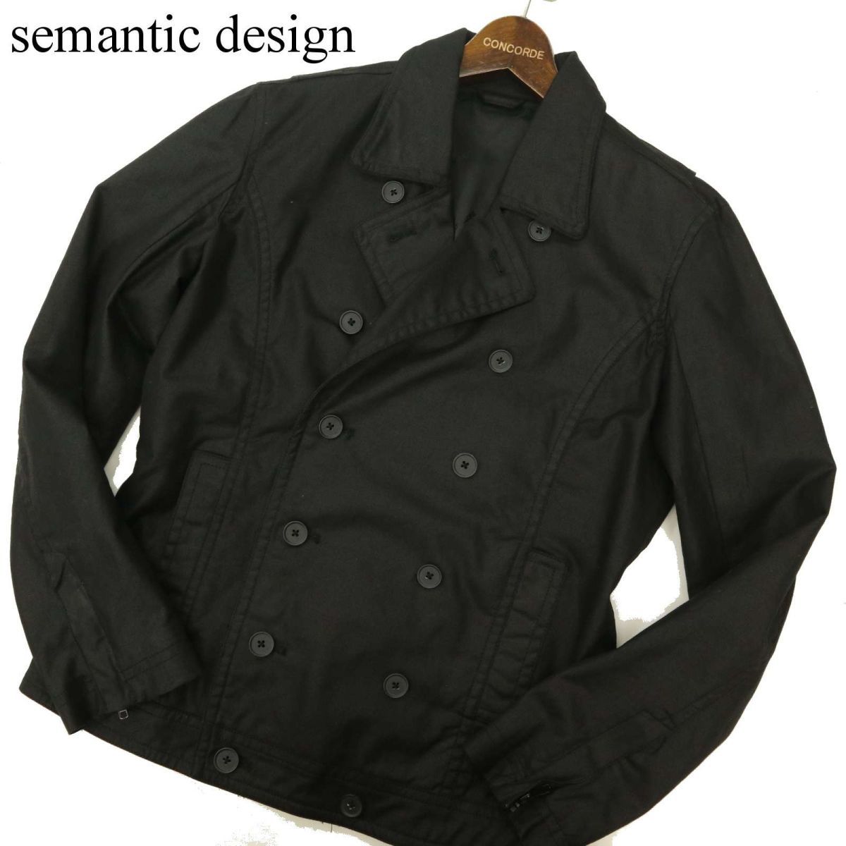 semantic design セマンティック デザイン 秋冬 コーティング デニム Pコート Sz.M メンズ 黒 C3T10788_B#Nの画像1