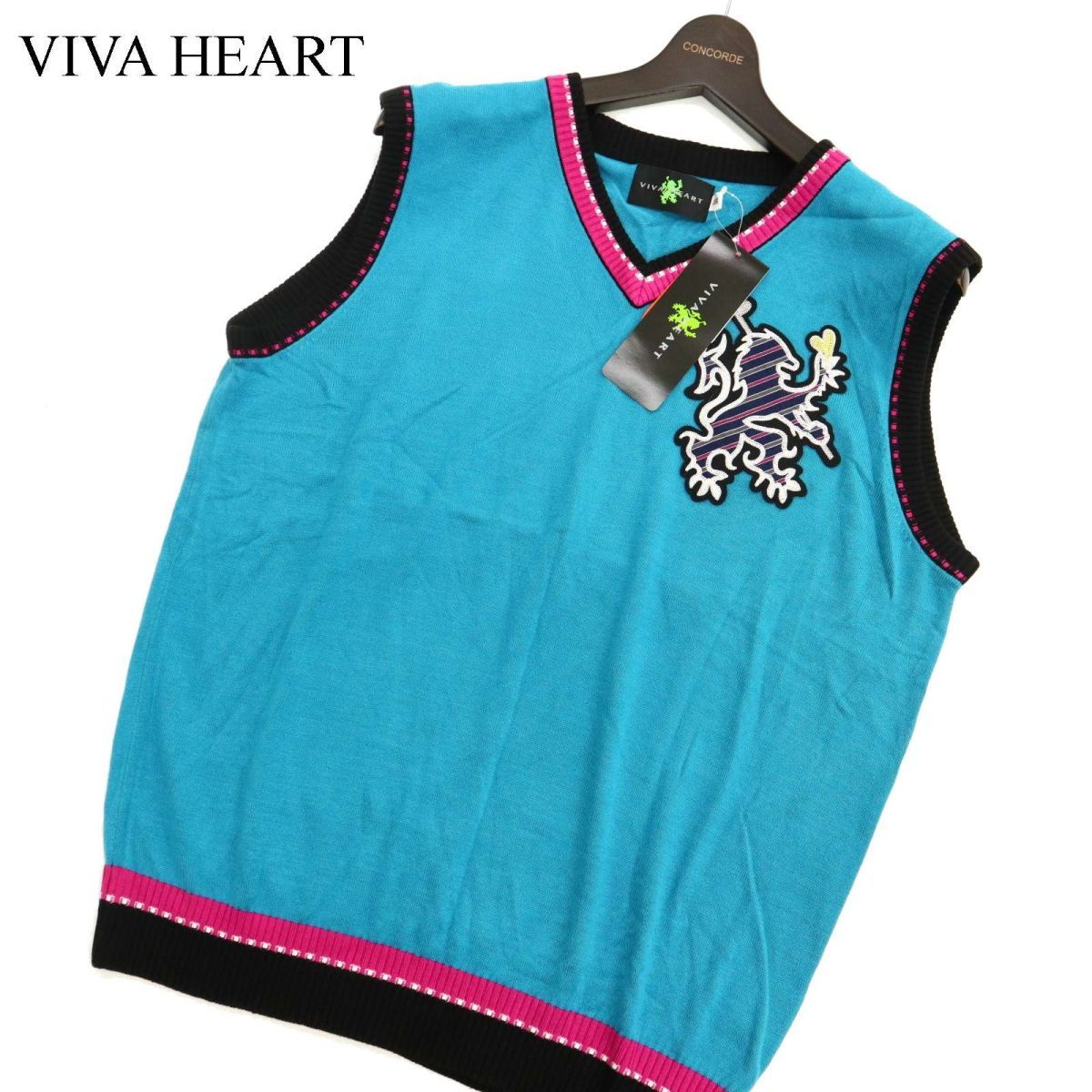 【新品 未使用】 VIVA HEART ビバハート 秋冬 Vネック ロゴワッペン★ ニット ベスト Sz.52　メンズ　C3T10900_B#K_画像1