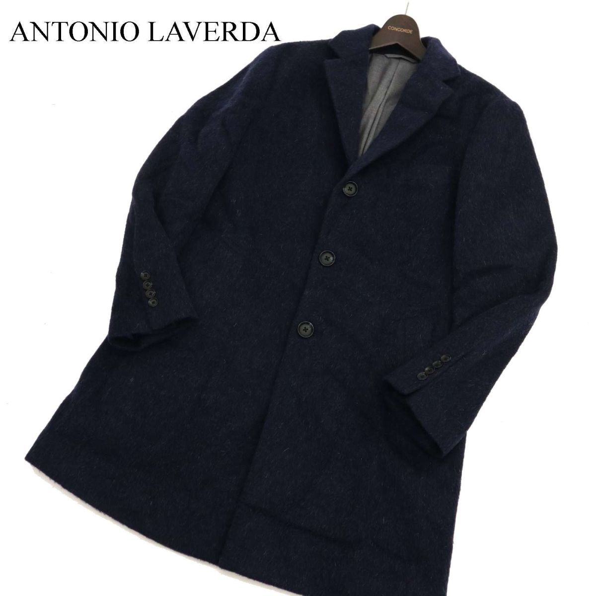 ANTONIO LAVERDA スーツカンパニー アントニオラヴェルダ イタリア生地 モヘヤ混★ チェスターコート Sz.L　メンズ ネイビー　C3T11020_B#N_画像1