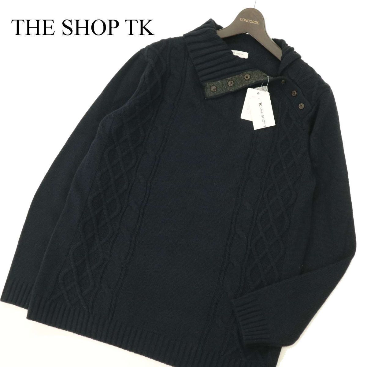 未使用★ THE SHOP TK タケオキクチ 秋冬 ウール混★ ケーブルニット セーター Sz.XL　メンズ ネイビー 大きいサイズ　C3T11158_C#K_画像1