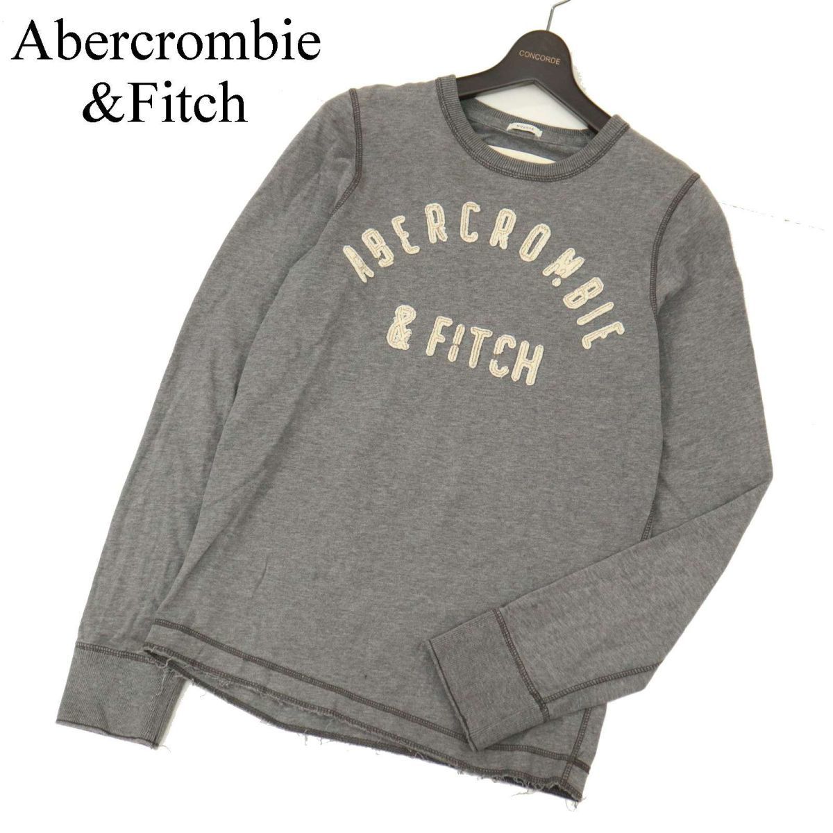 Abercrombie&Fitch Abercrombie & Fitch through year long sleeve Logo patch * cut and sewn long T-shirt Sz.S men's gray C3T11461_C#F