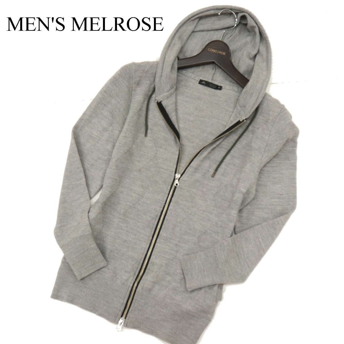 MEN'S MELROSE メンズメルローズ 秋冬 ダブルジップ フーディー ウール★ ニット パーカー Sz.3　メンズ グレー 日本製　C3T11414_C#N_画像1