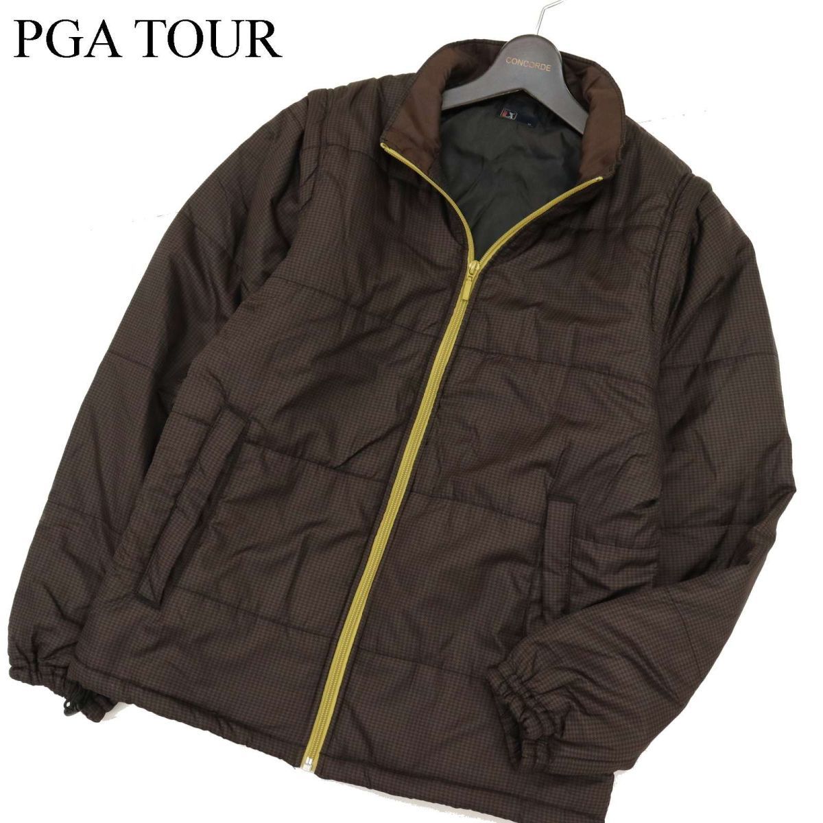 PGA TOUR PGAツアー 秋冬 2WAY 袖着脱可★ 千鳥格子 フルジップ 中綿 ジャケット ブルゾン ベスト Sz.M　メンズ ゴルフ　C3T11397_C#N_画像1