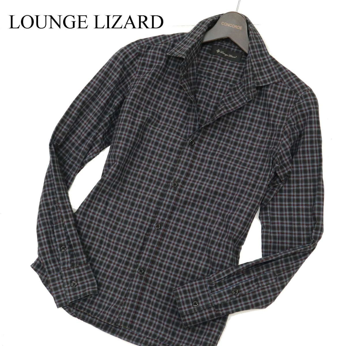 LOUNGE LIZARD ラウンジリザード 通年 長袖 スリム チェック★ シャツ Sz.1　メンズ 日本製　C3T11489_C#C_画像1