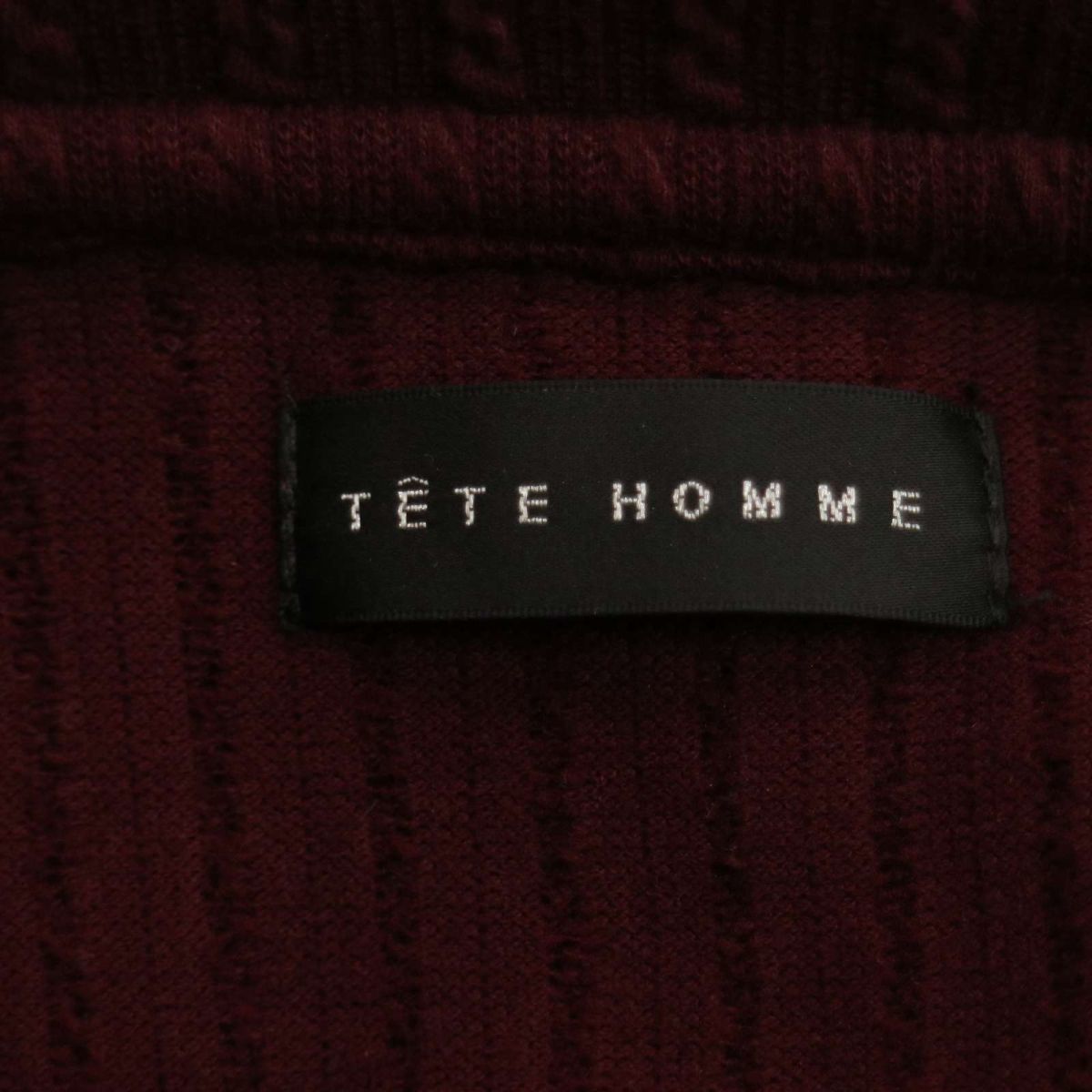 TETE HOMME テットオム 通年 長袖 ふくれケーブル カットソー ロンTシャツ Sz.M　メンズ 赤 ボルドー　C3T11564_C#F_画像5