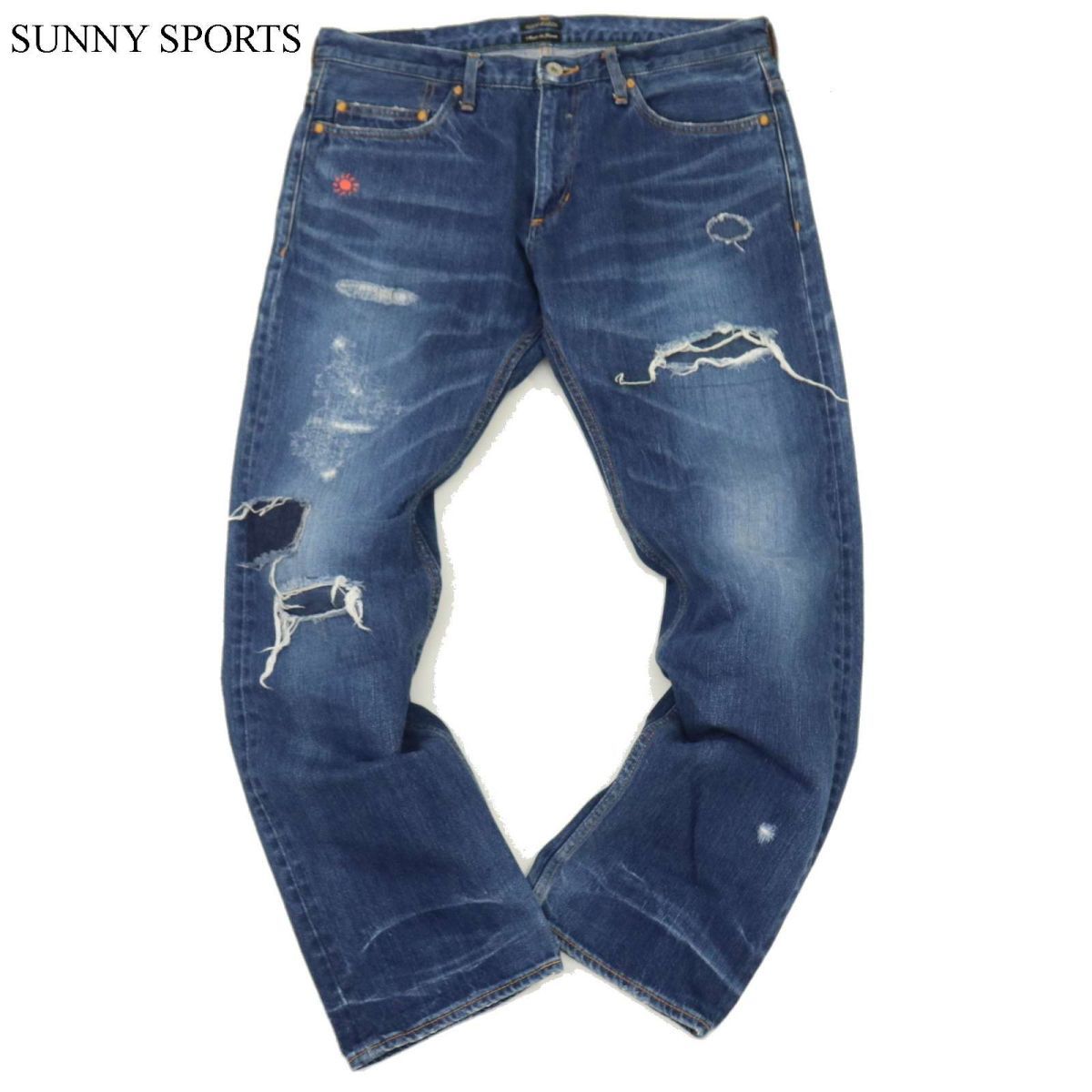 SUNNY SPORTS サニースポーツ 通年 リペア加工★ ストレート デニム パンツ ジーンズ Sz.L位　メンズ 日本製　C3B04736_C#R_画像1