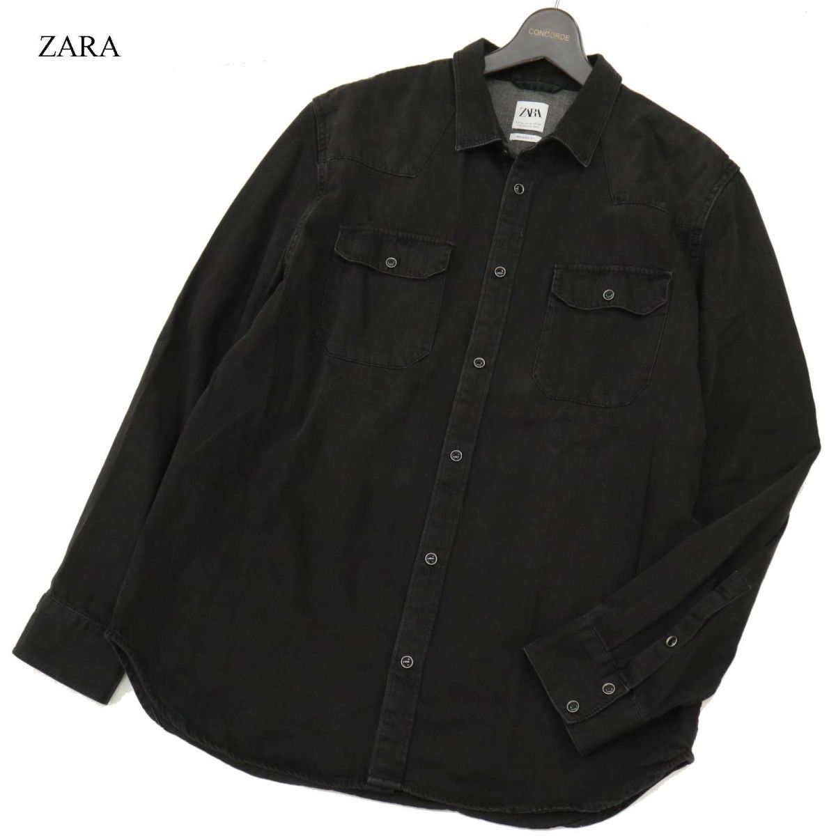 ZARA ザラ マン 通年 長袖 リラックスフィット ウエスタン デニム ビッグシルエット シャツ Sz.XL　メンズ 黒 大きいサイズ　C3T11685_C#C_画像1