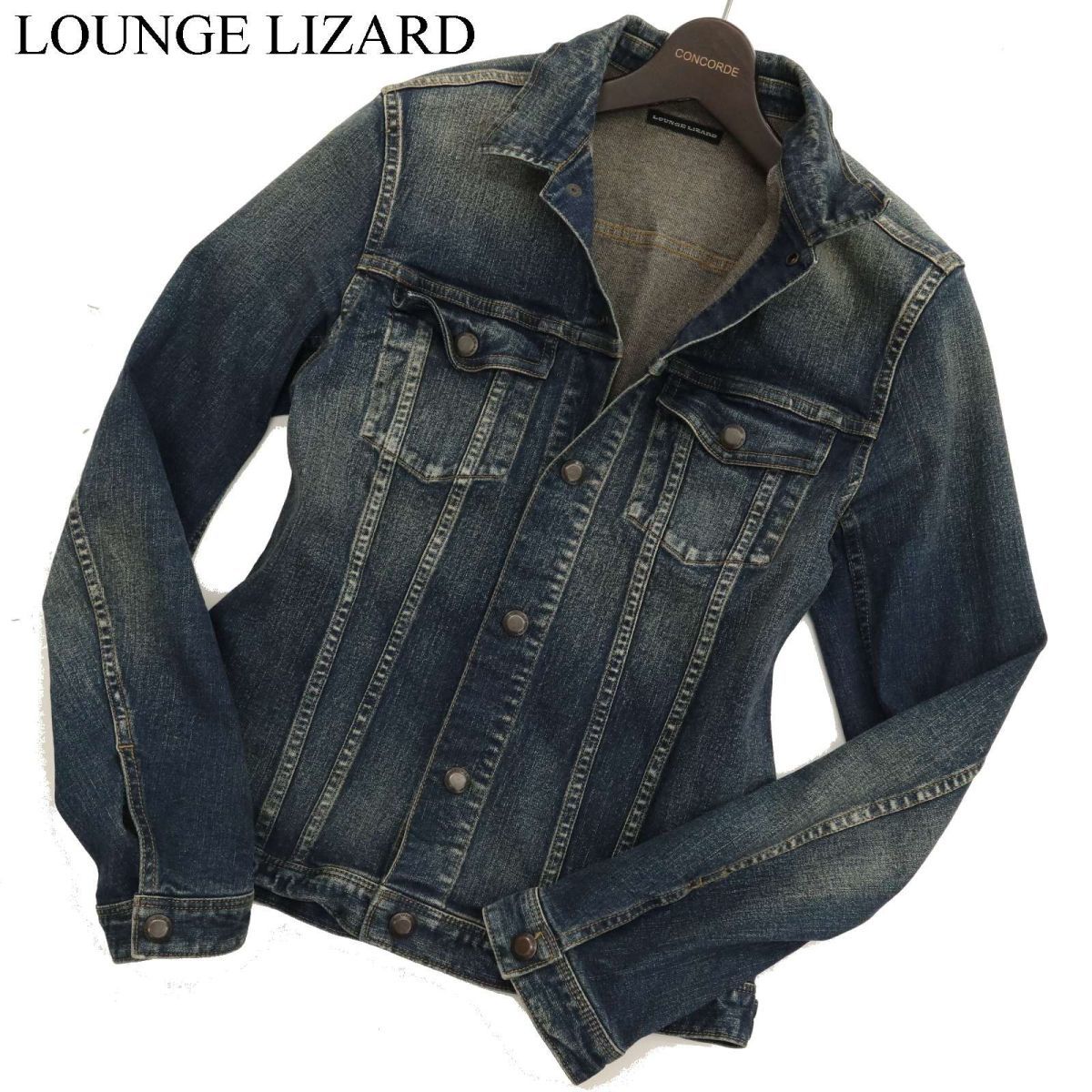 LOUNGE LIZARD ラウンジリザード 通年 ヴィンテージ加工★ ストレッチ スリム デニム ジャケット Gジャン Sz.2　メンズ　C3T11832_C#O_画像1