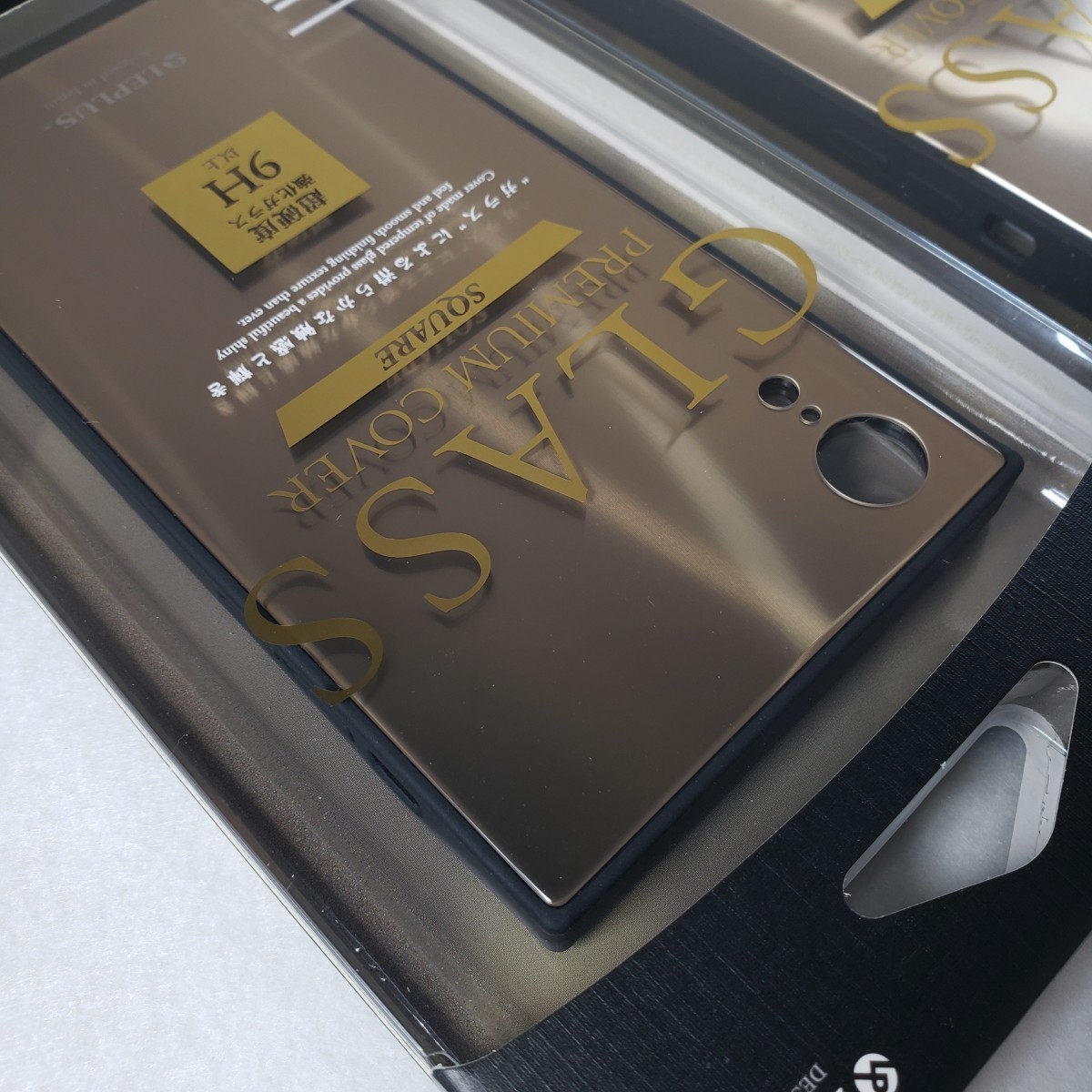 2個セット iPhone XR 背面ガラスシェルケース スクエア ゴールド