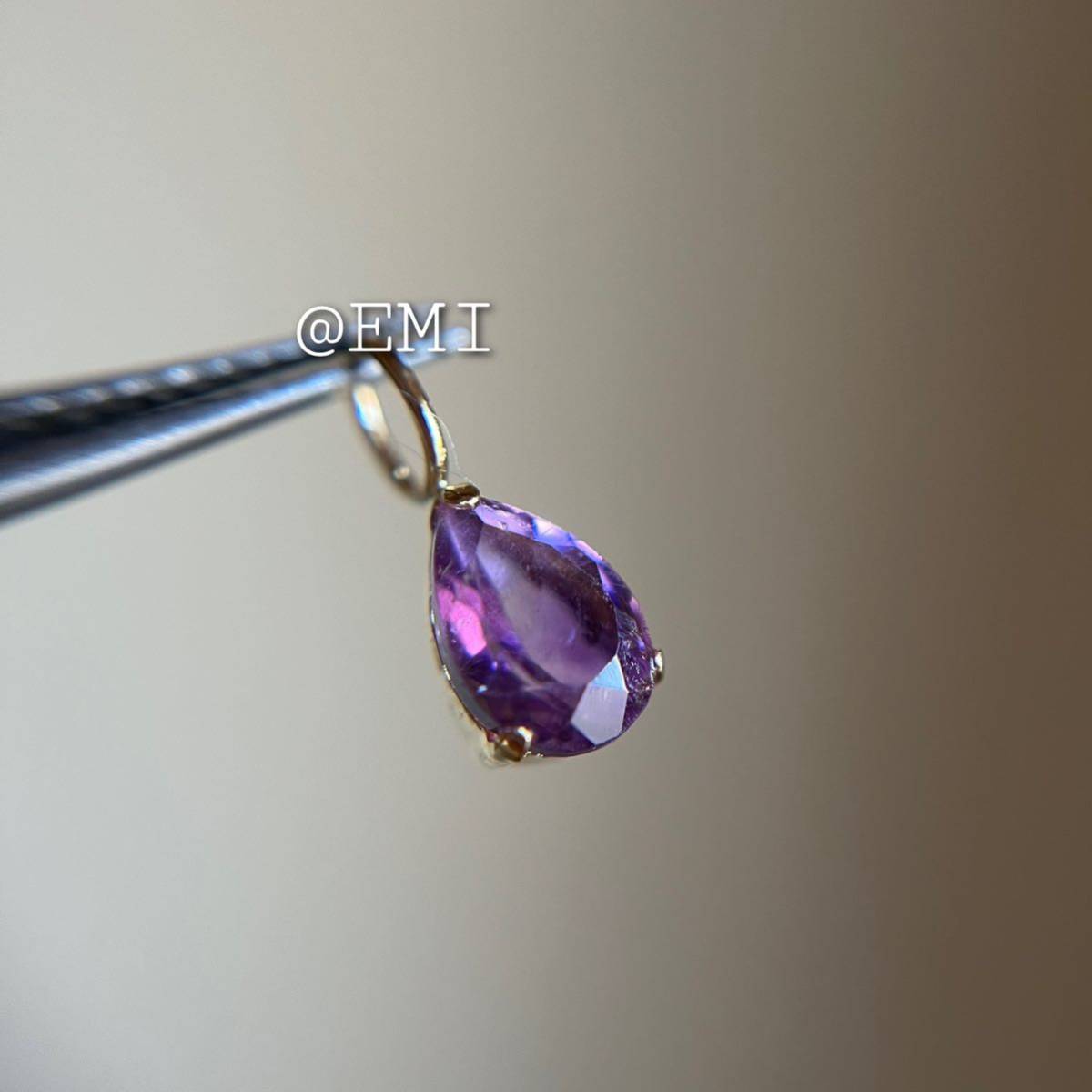 [ special sale *] K18 natural stone amethyst PEAR 18 gold pendant top color stone charm PEAR 18 gold 