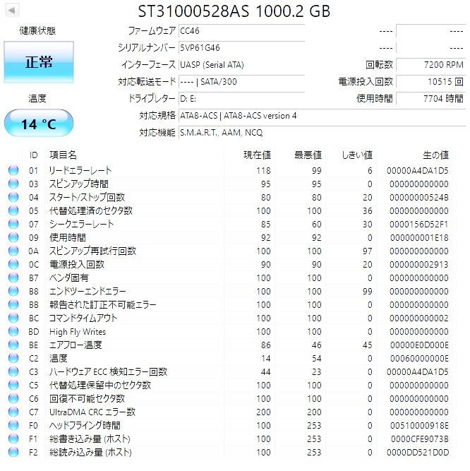 ◎★ 中古★TOSHIBA/Seagate　4個セット　ハードディスク　HDD　 1TB　3.5インチ【DT01ABA100V 他】CM52_画像7