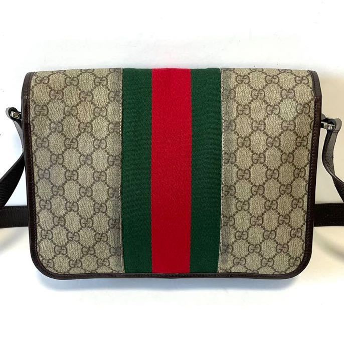 【美品】GUCCI グッチ ショルダーバッグ GGスプリーム×レザー シェリーライン シルバー金具 ブラウン レディース メンズ_画像3