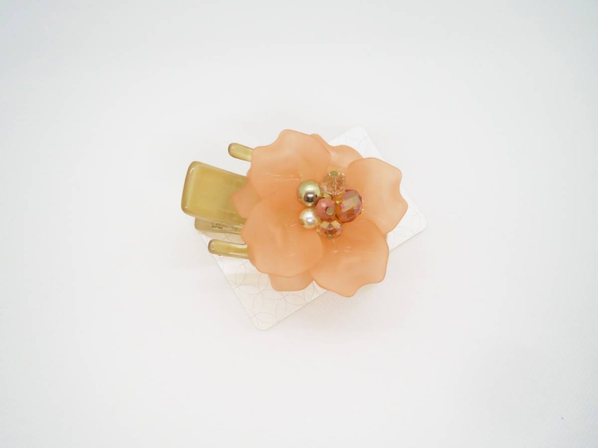 立体フラワー お花 オレンジピンク ヘアクリップ サイド バンスクリップ 中サイズの画像2