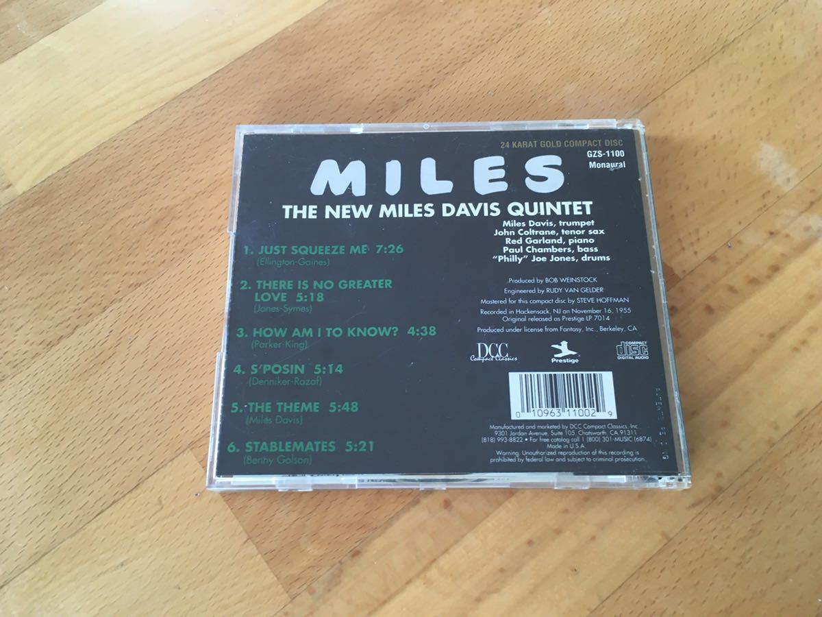 The New Miles Davis Quintet/Miles(DCC 24kt Gold CD)Remastered By Steve Hoffman(DCC Compact Classics ： GZS-1100)マイルス・デイビス_画像2