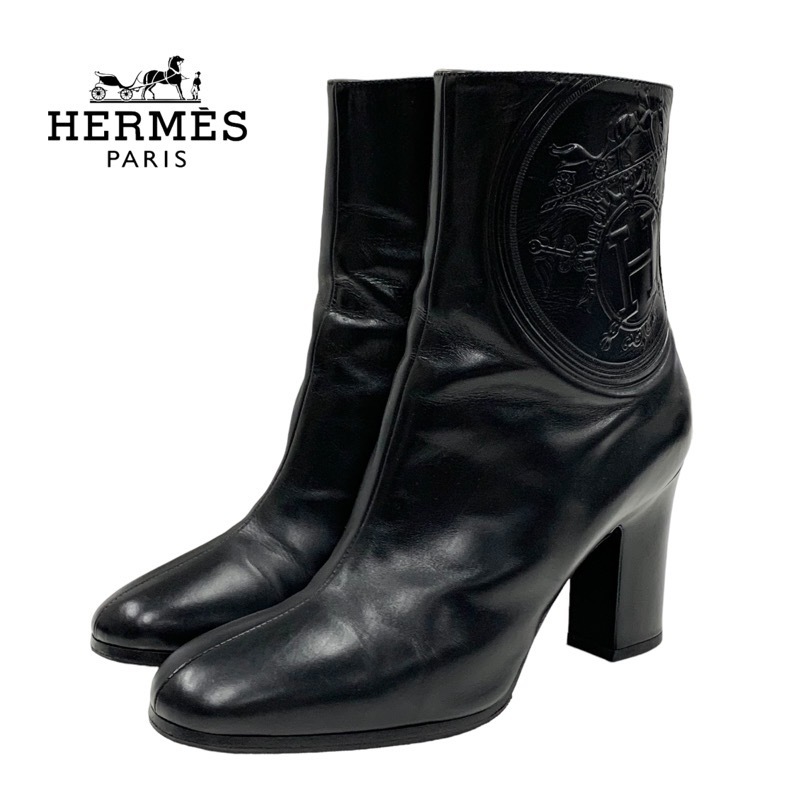 エルメス HERMES ブーツ ショートブーツ 靴 シューズ エクスリブリス レザー ブラック 黒