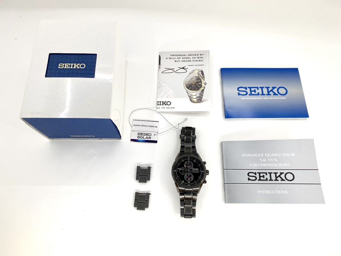 【送料無料】セイコー SEIKO ソーラー チタニウムクロノグラフ メンズ 腕時計 デイト V176-0AF0 ブラック 黒 SS クォーツ QZ ウォッチ_画像1