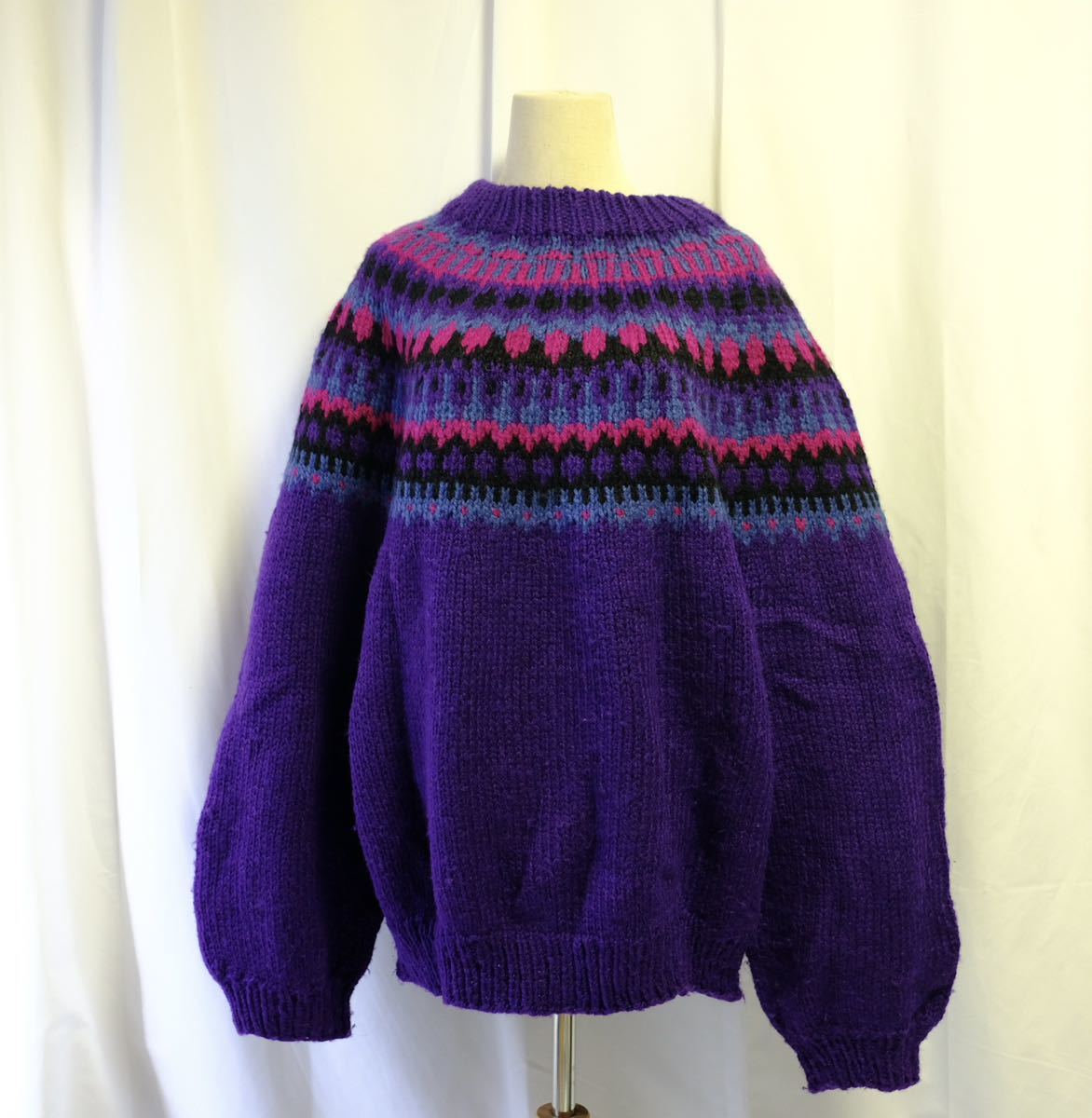 【1980s】ビンテージ　ハンドニットセーター　オーバーサイズ カラフル　オーバーサイズ ローゲージ　ユーロ　古着屋