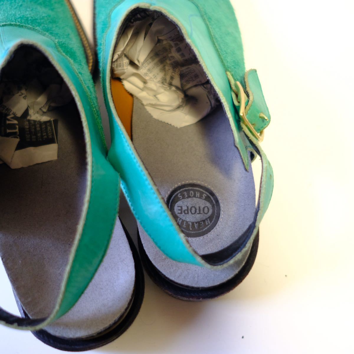 【OTOPE】オトペ　レザー切り替えサンダル　パッチワーク　デザイン　緑グレー　スウェード　短靴　シューズ　靴 ブーツ　ストラップ_画像4