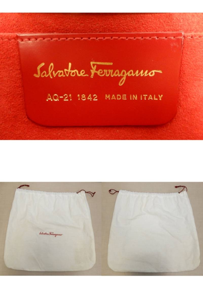 M545/Salvatore Ferragamo サルヴァトーレフェラガモ ミニハンドバッグ 黒 AQ-21 1842/べっ甲風ハンドル/スエード/イタリア製/保管袋付の画像10