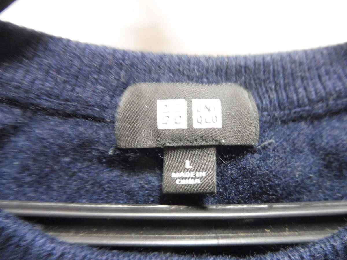 ユニクロ　カシミア100％　丸首　セーター　メンズ　L　紺_画像2