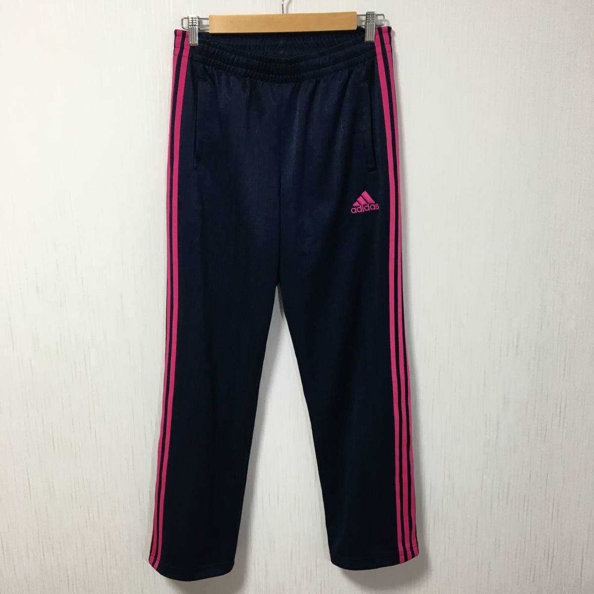 ☆美品☆ adidas アディダス クライマライト ジャージウェア 上下セット ビックロゴ ネイビー×ピンク メンズMサイズ スポーツウェア_画像6