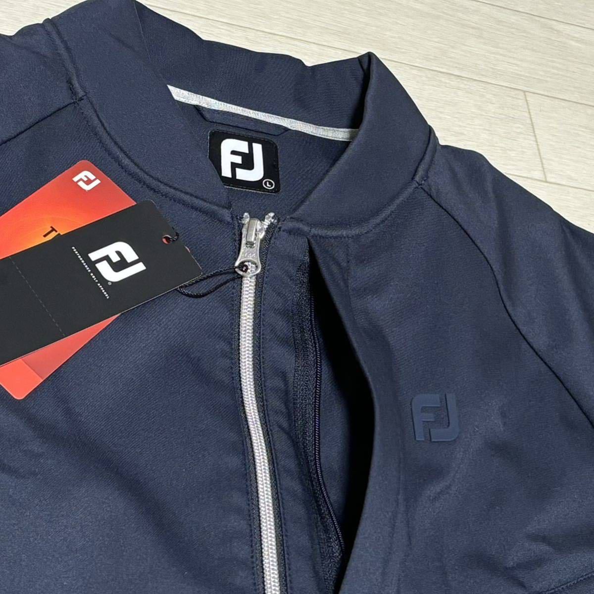 新品★フットジョイ FootJoy フロントジップポケット 裏フリース THERMAL 保温 フルジップ ジャケット/ネイビー/サイズXL_画像3