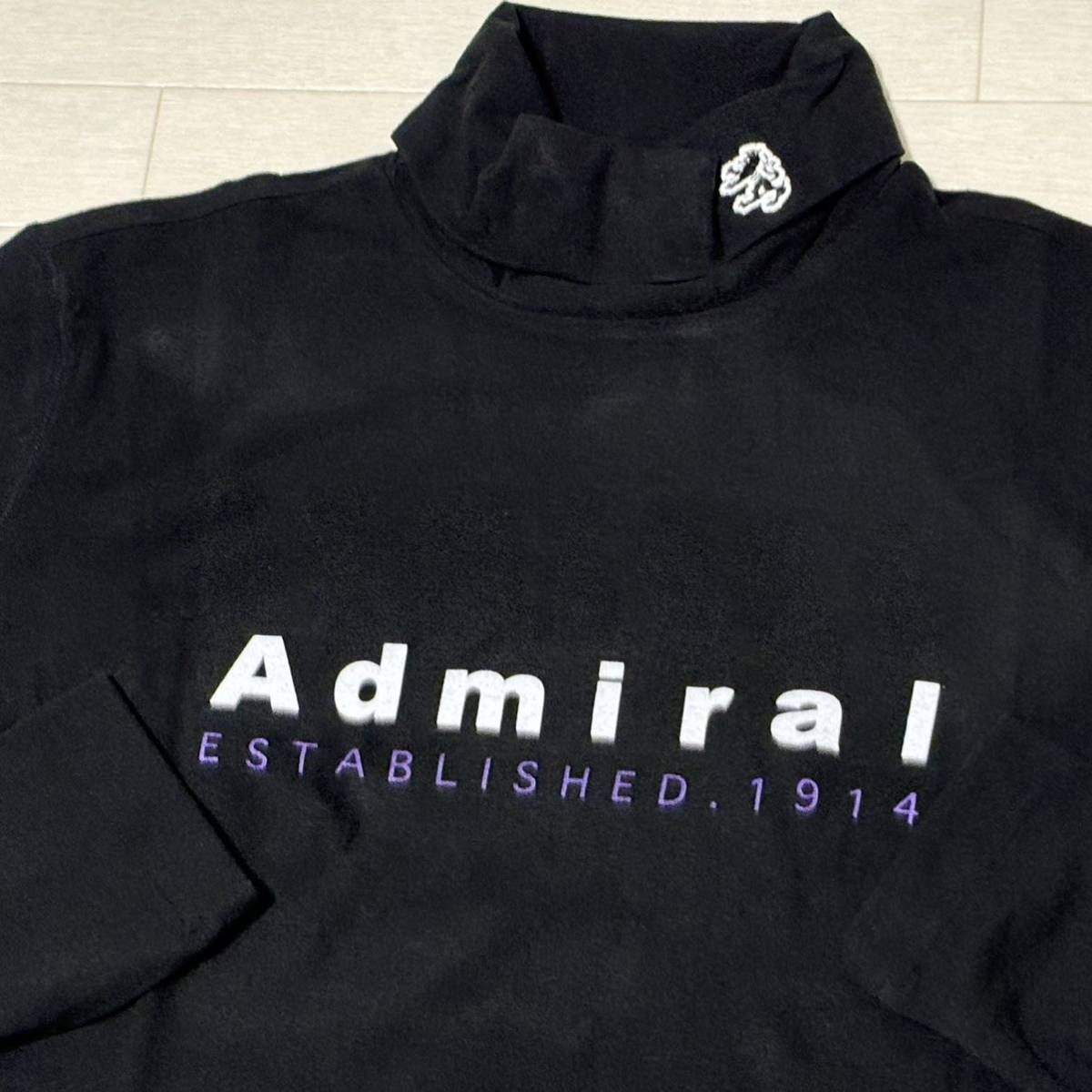 新品★アドミラル ゴルフ Admiral GOLF フロントロゴ 起毛生地 保温 長袖タートルネックシャツ/ブラック/サイズLL/送料185円_画像1