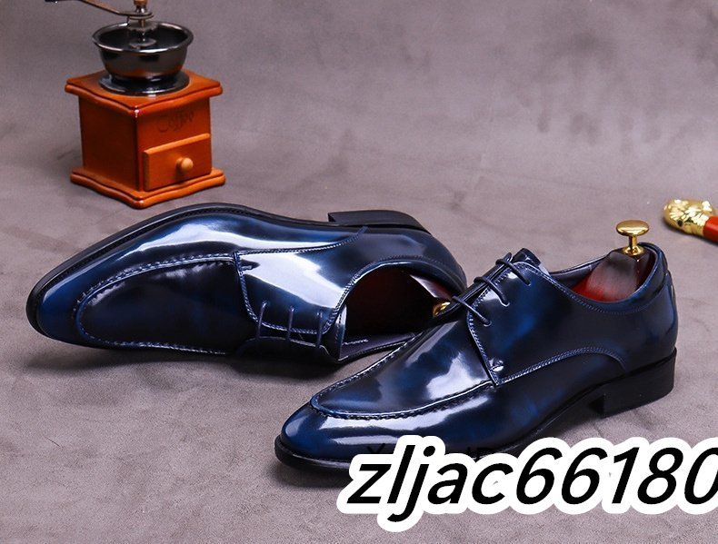 ビジネスシューズ メンズ 本革 レザーシューズ 職人手作り 上質牛革 フォーマル 紳士靴 ヴィンテージ 革靴 ブルー 27.5cm_画像3