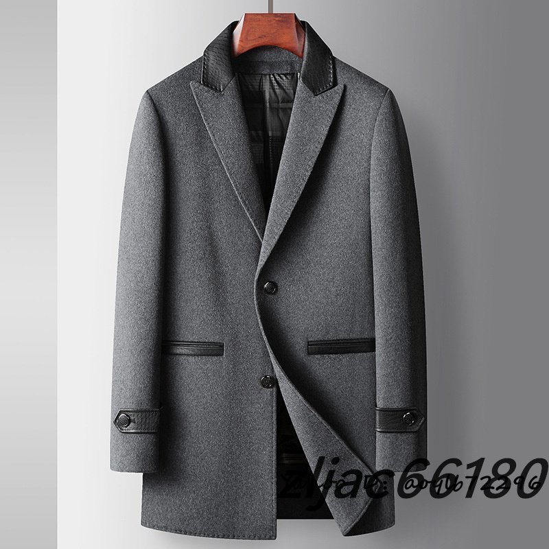 ビジネスコート メンズ ダウンジャケット ウール 新品 ロングコート 厚手 高級 セレブ 紳士スーツ 紳士服 グレー xL サイズ選択可能