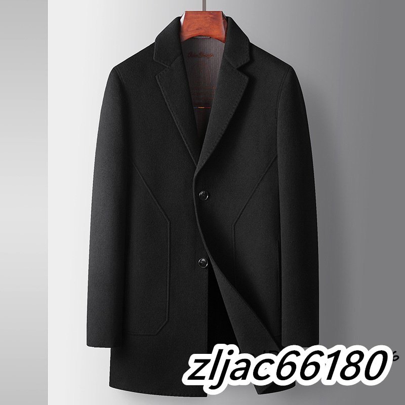メンズコート ウールコート 紳士 ロングコート ビジネスコート 厚手 カシミヤ チェス M ターコート アウター ブラック サイズ選択可能
