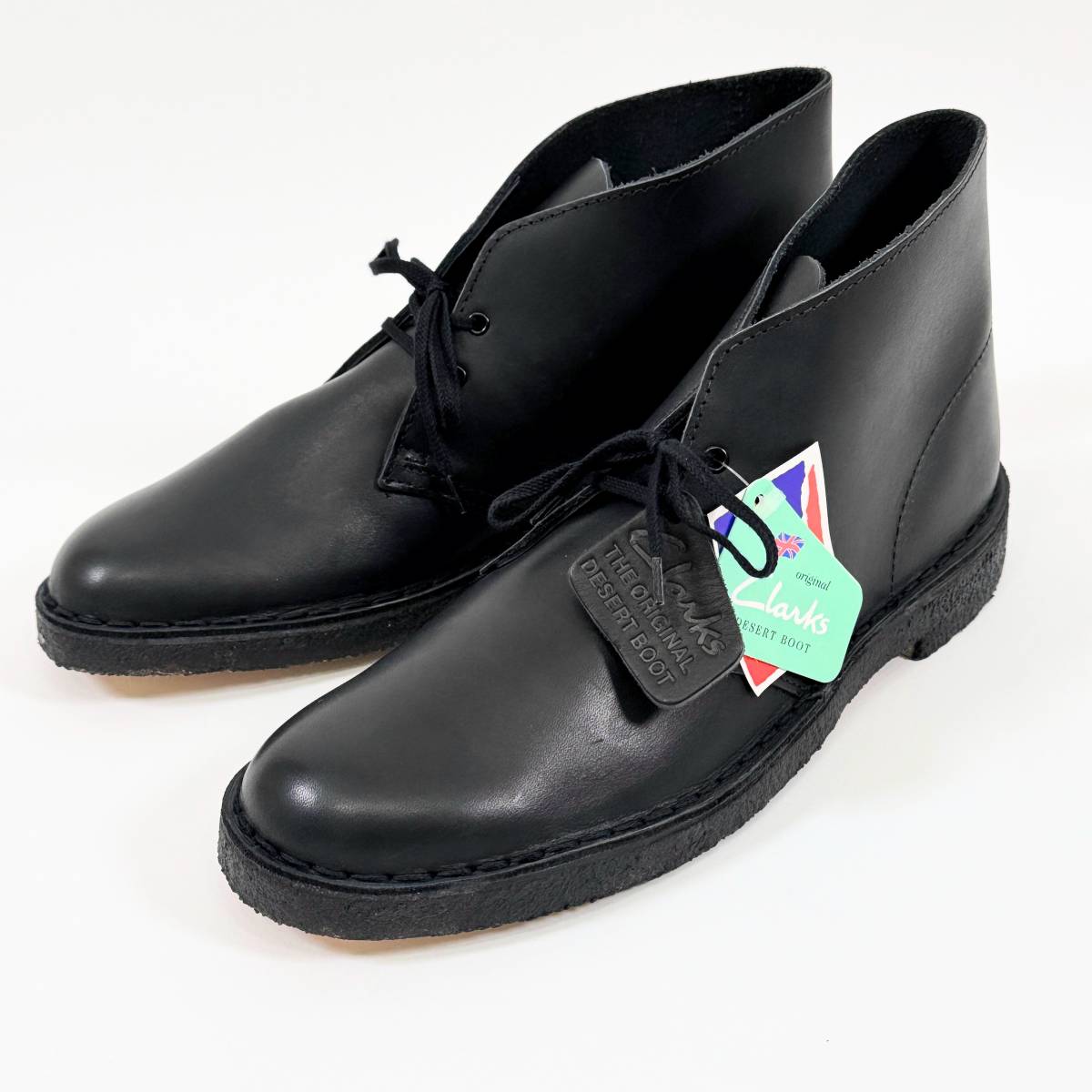 希少《Dead Stock / Black》 80s90s デッド【 CLARKS 英国製 黒 ブラック スムースレザー デザートブーツ 7.5 ビンテージ イングランド 】_画像1