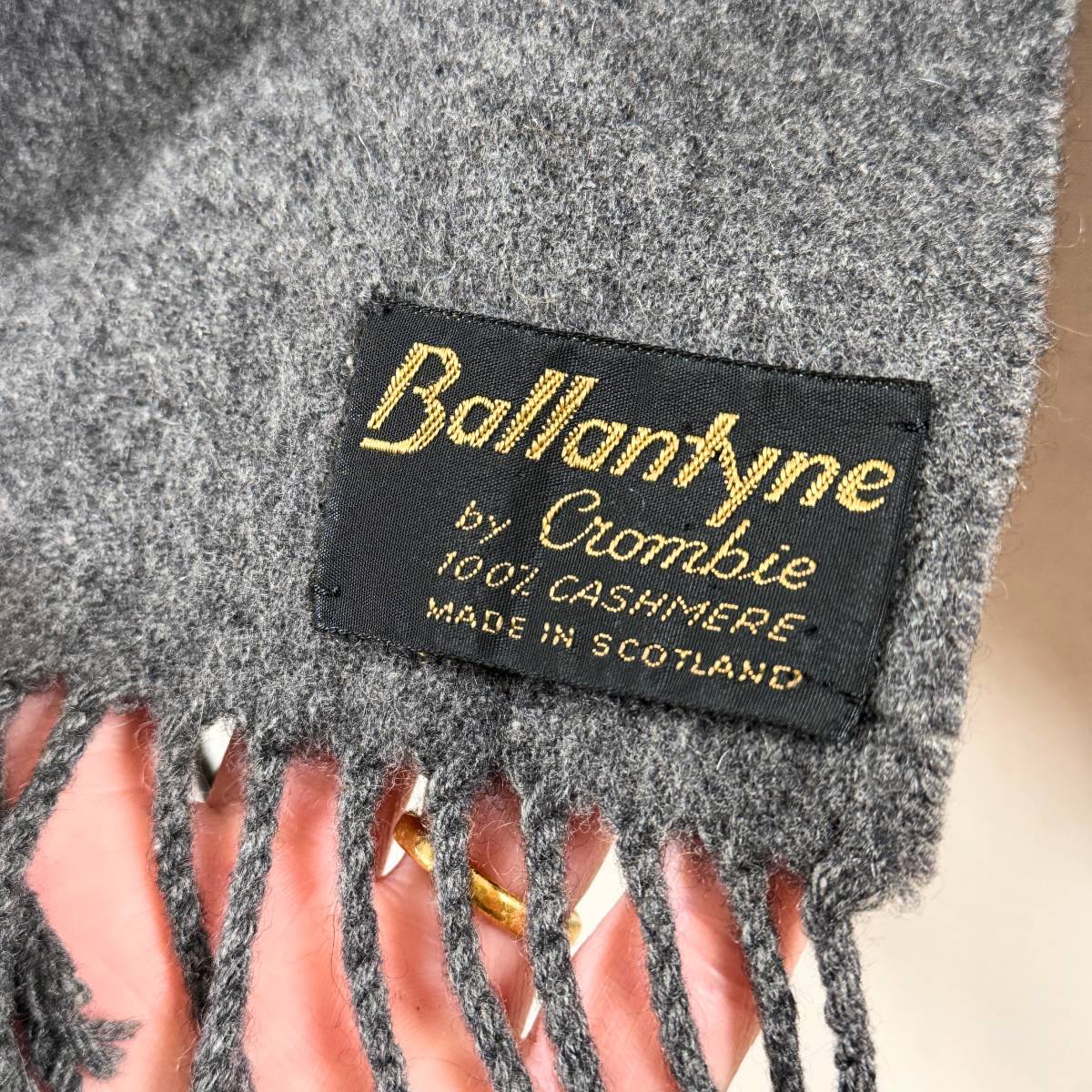 希少《BALLANTYNE / Cashmere100%》80s90s 美品【 バランタイン グレー カシミア マフラー スコットランド製 ビンテージ】