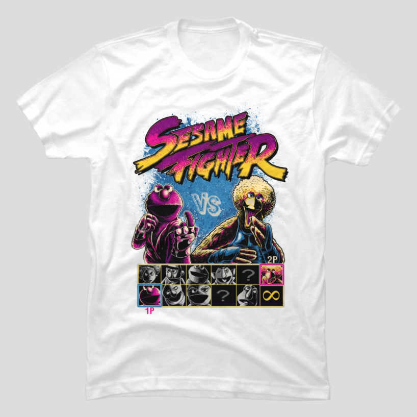【Tシャツ】　【Tシャツ】　『Sesame Fighter』　セサミストリート×ストリートファイター　ストⅡ　STREET FIGHTER　S／M／L／XL_画像2