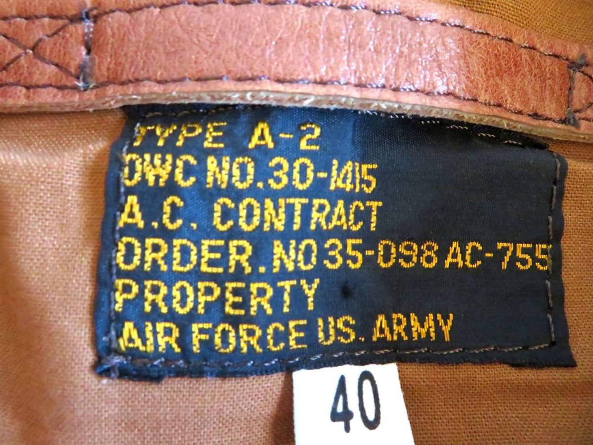 ●【ト葛】TYPE A-2 AIR FORCE ARMY ヴィンテージ 革ジャン レザージャケット ブラウン 茶色 ペイント メンズ 男性 サイズ40 CC187ZZG28_画像9