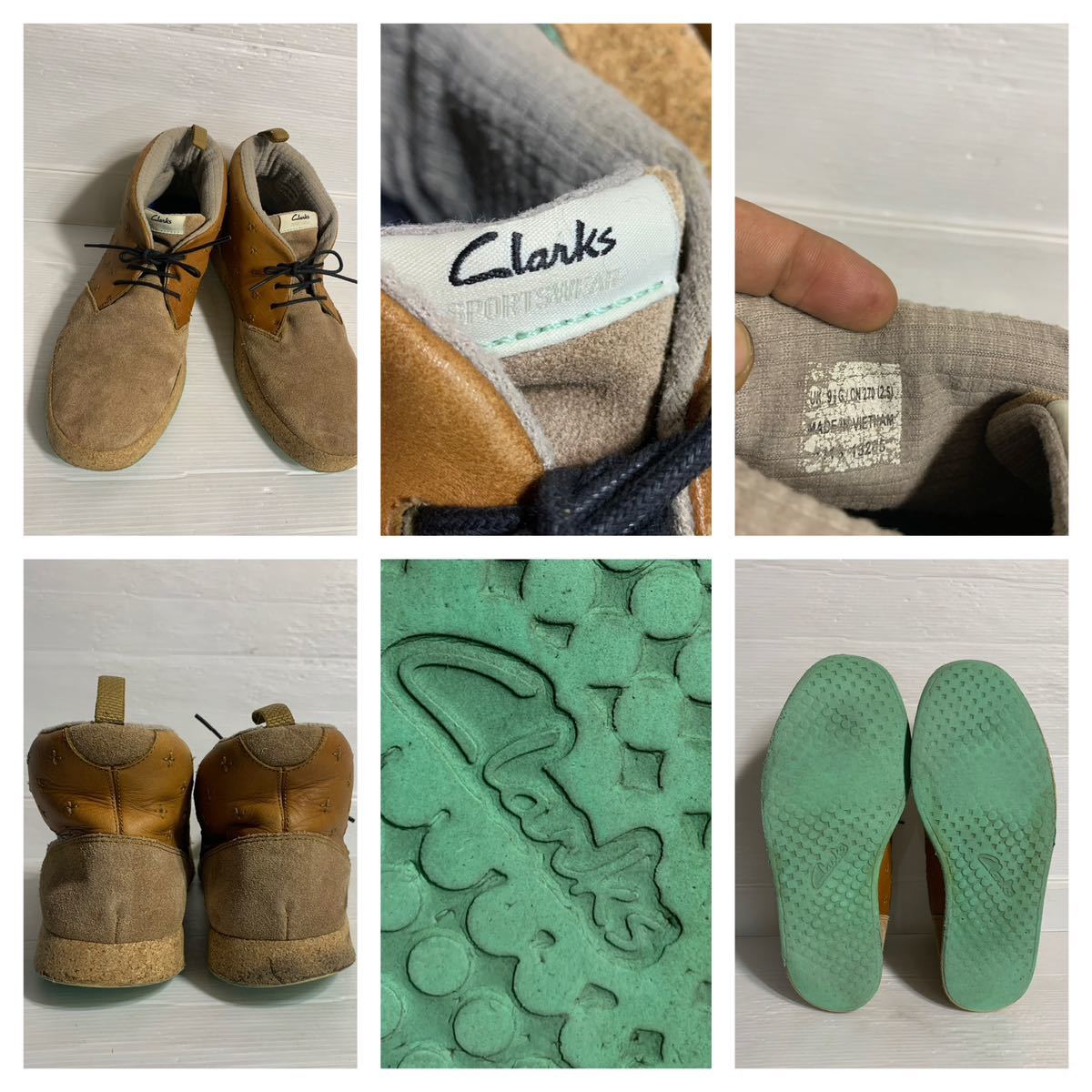 Clarks SPORTSWEAR クラークス　レザー　× スウェード　バイカラー切替 十字架 クロス刺繍 ハイカット 3ホール チャッカブーツ UK 9 1/2 G_画像3