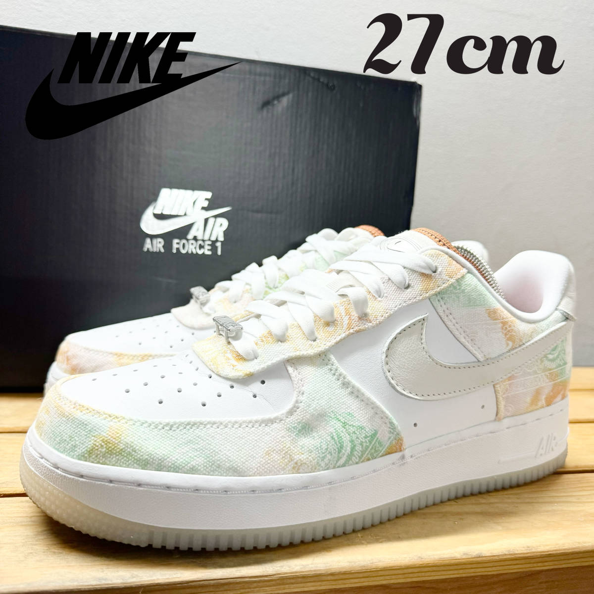 美品 箱有 Nike WMNS Air Force 1 Low Pastel Paisley ナイキ エアフォース1 ロー パステルペイズリー スニーカー 27cm FJ7739-101_画像1