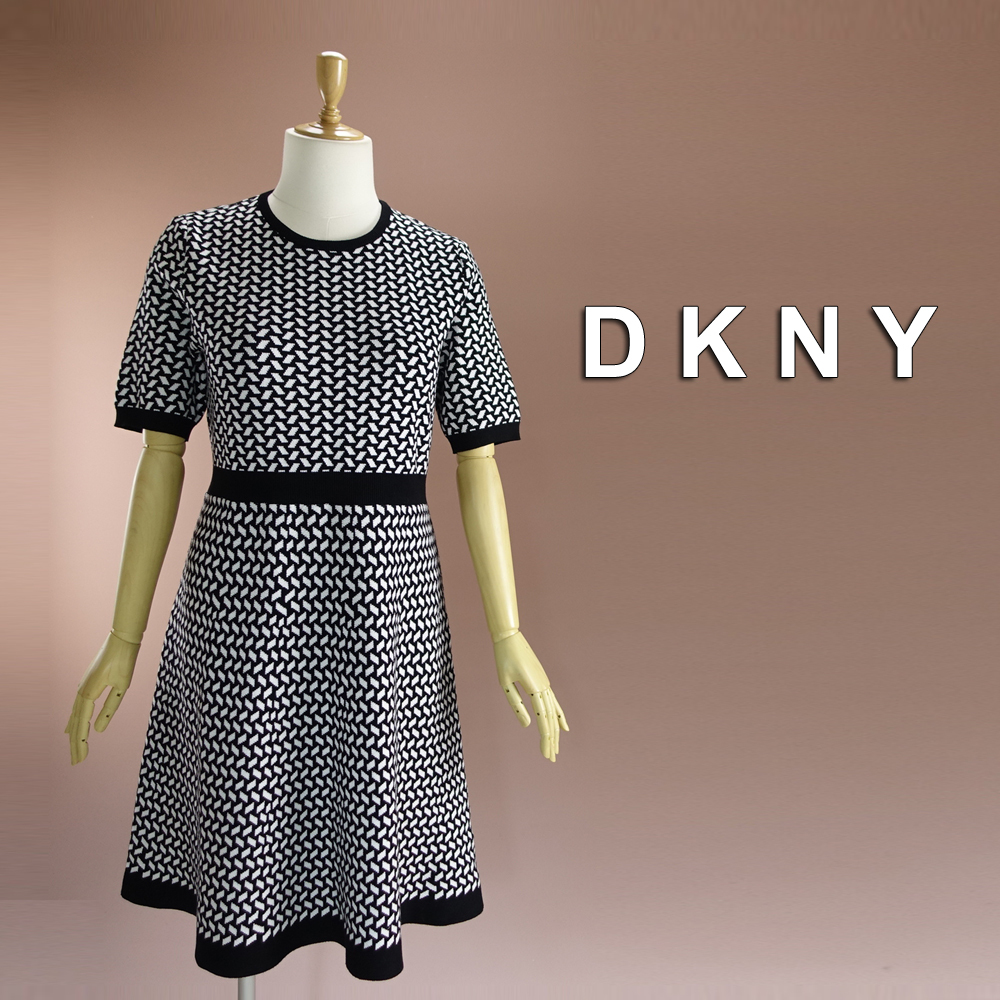 新品 DKNY 19号 ダナキャラン 黒 白 ニットワンピース パーティドレス 半袖 大きいサイズ 結婚式 二次会 披露宴 フォーマル 凛60D0701_画像1