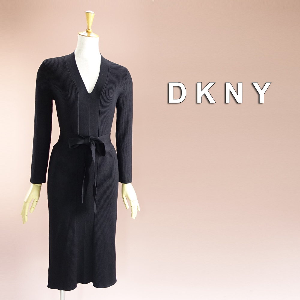 新品 DKNY 9号 ダナキャラン 黒 ニットワンピース パーティドレス 長袖 ブラック 結婚式 二次会 披露宴 フォーマル お呼ばれ 華59D0703