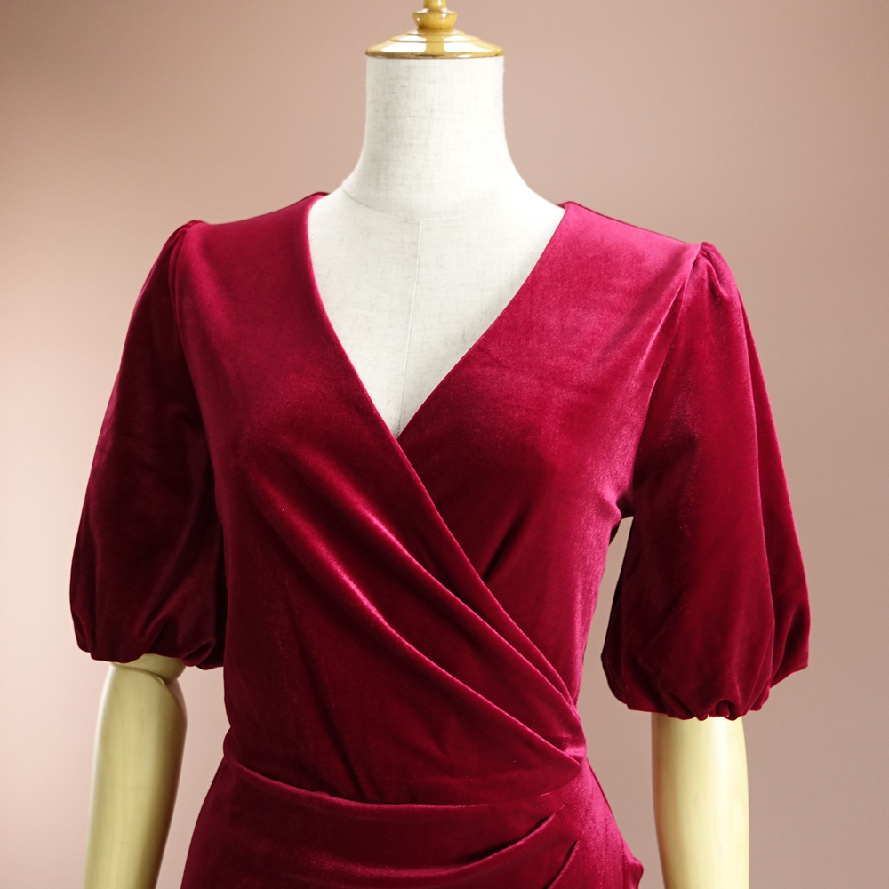 新品 DKNY 16/21号 ダナキャラン 赤 ベロア ワンピース パーティドレス 半袖 大きいサイズ 結婚式 二次会 披露宴 フォーマル 葵47D1604_画像3