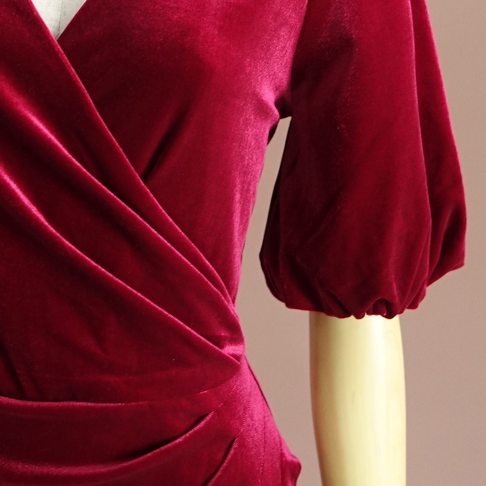 新品 DKNY 16/21号 ダナキャラン 赤 ベロア ワンピース パーティドレス 半袖 大きいサイズ 結婚式 二次会 披露宴 フォーマル 葵47D1604_画像5